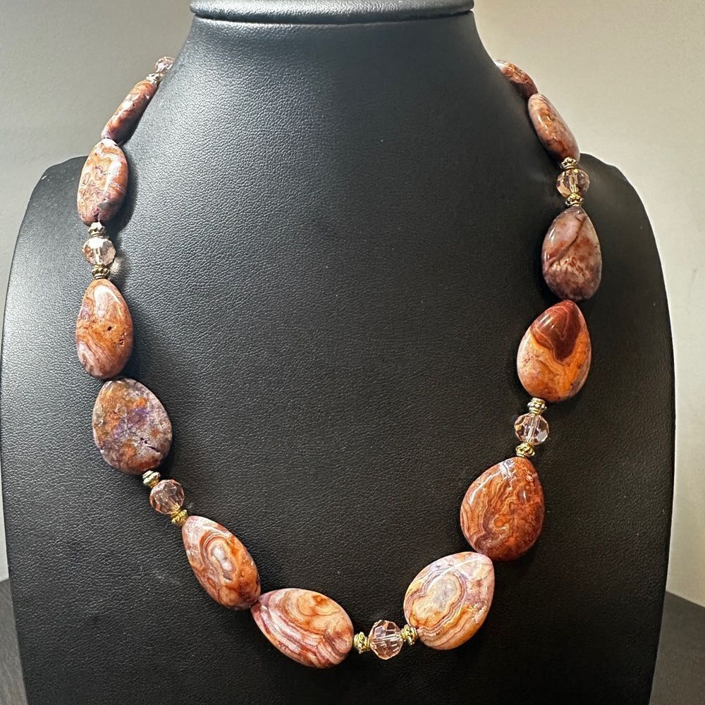 16" Beautiful safari jasper and crystal with gold accent beads necklace!